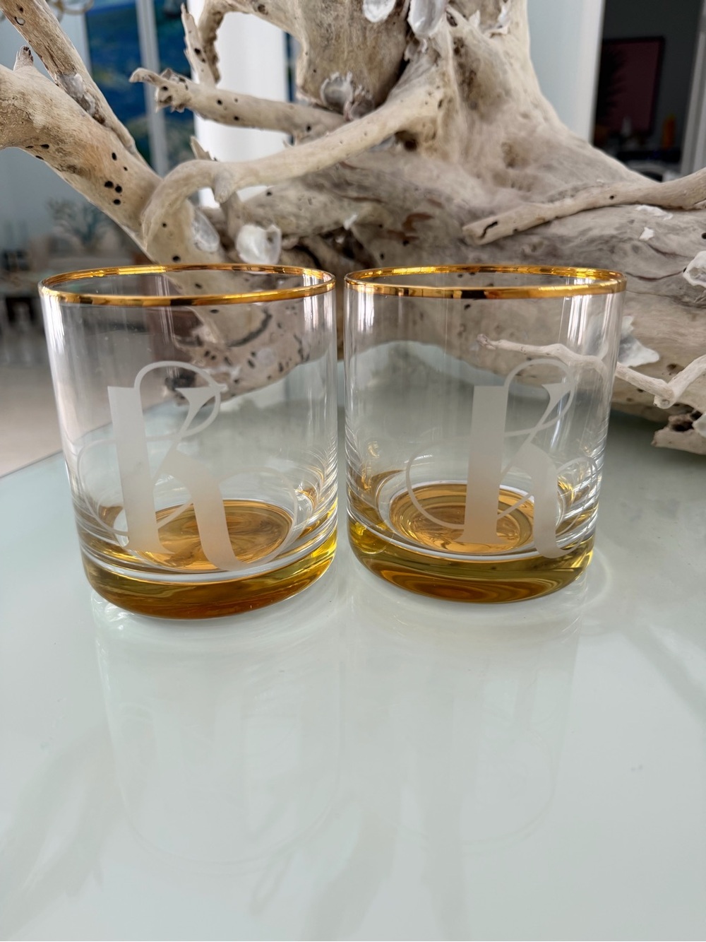 Anthropologie Gilded Monogram whiskey glasses